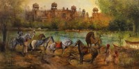 A. Q. Arif, Black Mare, 36 x 72 Inch, Oil on Canvas, Figurative Painting, AC-AQ-314